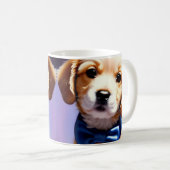 Adorable Fluffy Welpe w Niedlich Blue Bow Krawatte Kaffeetasse (VorderseiteRechts)
