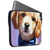 Adorable Fluffy Welpe w Niedlich Blue Bow Krawatte Laptopschutzhülle (Vorne Rechts)