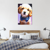 Adorable Fluffy Welpe w Niedlich Blue Bow Krawatte Leinwanddruck (Insitu (Schlafzimmer))