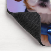 Adorable Fluffy Welpe w Niedlich Blue Bow Krawatte Mousepad (Ecke)
