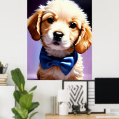 Adorable Fluffy Welpe w Niedlich Blue Bow Krawatte Poster (Heimbüro)