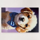 Adorable Fluffy Welpe w Niedlich Blue Bow Krawatte Puzzle (Horizontal)