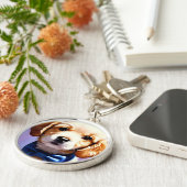 Adorable Fluffy Welpe w Niedlich Blue Bow Krawatte Schlüsselanhänger (Seite)