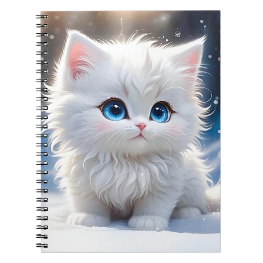 Adorable Fluffy White Cat Blue Eyes Pink Cheeks Notizblock (Vorderseite)
