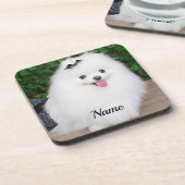 Adorable Fluffy White Puppy Dog Getränkeuntersetzer (Linke Seite)