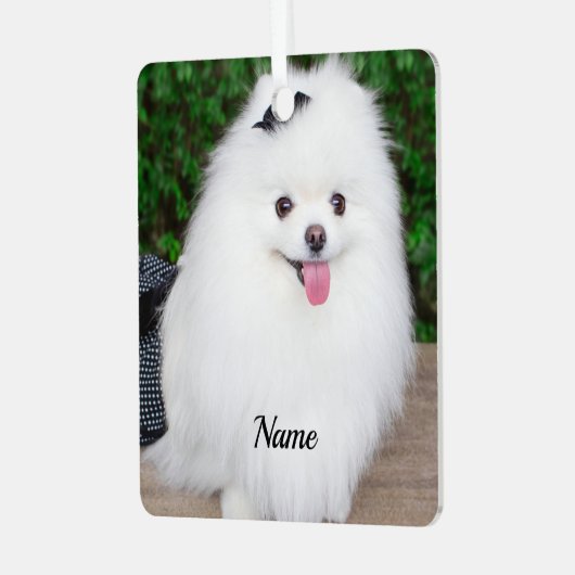 Adorable Fluffy White Puppy Dog Ornament Aus Metall (Vorderseite links)