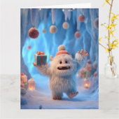 Adorable Fluffy Yeti Creature Celebrating Karte (Gelbe Blume)