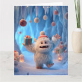 Adorable Fluffy Yeti Creature Celebrating Karte (Vorderseite)