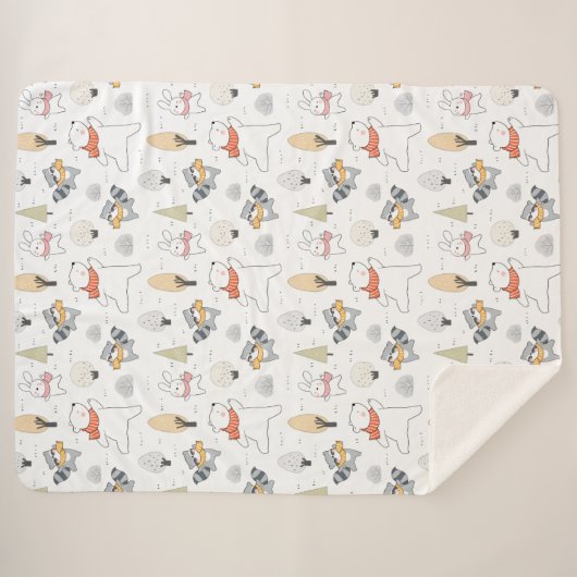 Adorable Forest Animals Sherpa Blanket Sherpadecke (Vorderseite (Horizontal))