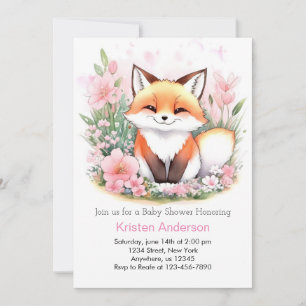 Adorable Forest Fox Adventure Girl Baby Dusche Einladung
