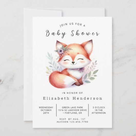 Adorable Forest Tale Fox Kinderdusche Einladung (Vorderseite)