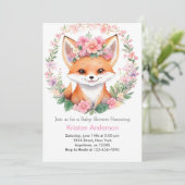 Adorable Fox Boho Forest Girl Babydusche Einladung (Stehend Vorderseite)