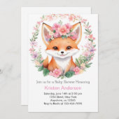 Adorable Fox Boho Forest Girl Babydusche Einladung (Vorne/Hinten)