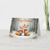 Adorable Fox Christmas Snowy Woods and Red Scarf Karte (Vorderseite)