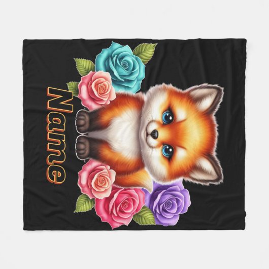 Adorable Fox Cube mit bunten Rose Fleecedecke (Vorderseite (Horizontal))