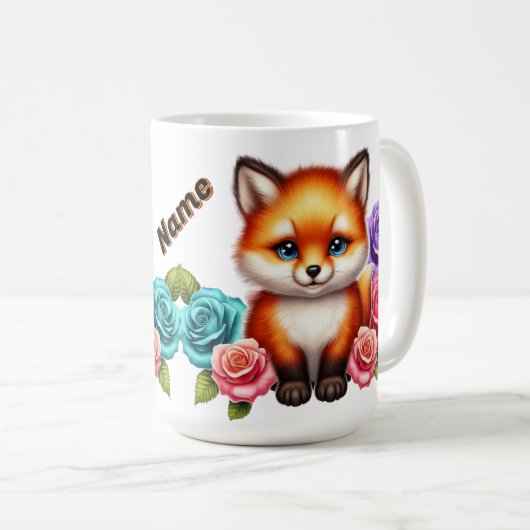 Adorable Fox Cube mit bunten Rose Kaffeetasse (VorderseiteRechts)
