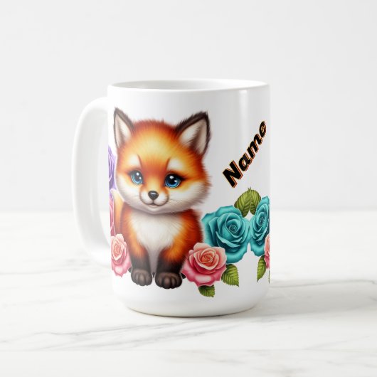 Adorable Fox Cube mit bunten Rose Kaffeetasse (Vorderseite Links)