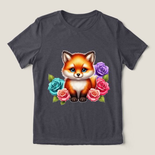 Adorable Fox Cube mit bunten Rose Tri-Blend Shirt (Design Vorderseite)