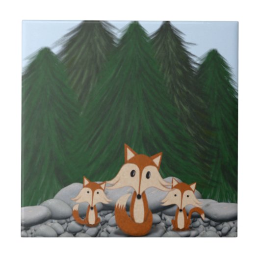 Adorable Fox Family Fliese (Vorderseite)