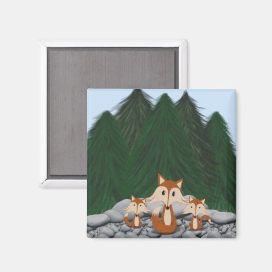 Adorable Fox Family Magnet (Vorderseite/Rückseite)