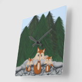 Adorable Fox Family Quadratische Wanduhr (Winkel)