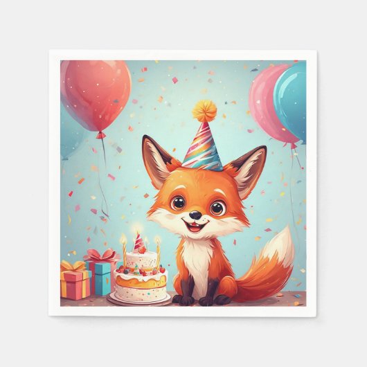 Adorable Fox feiert einen fröhlichen Geburtstag Serviette (Vorderseite)