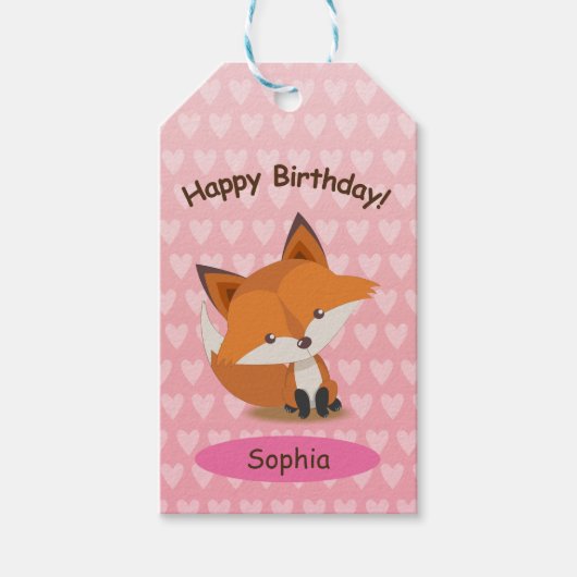 Adorable Fox Happy Birthday Gift Tag Geschenkanhänger (Vorderseite)
