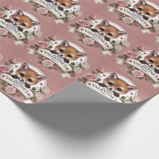 Adorable Fox Illustration mit Rose Geschenkpapier (Ecke)