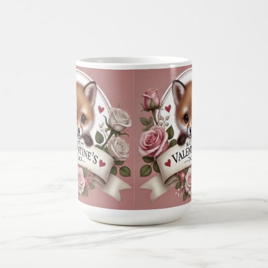 Adorable Fox Illustration mit Rose Kaffeetasse (Mittel)