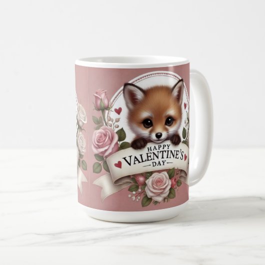 Adorable Fox Illustration mit Rose Kaffeetasse (VorderseiteRechts)