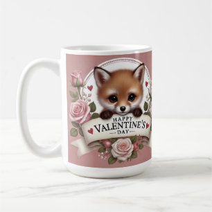Adorable Fox Illustration mit Rose Kaffeetasse