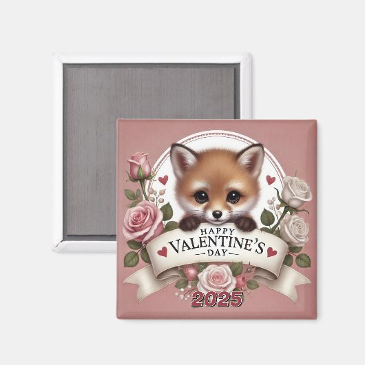Adorable Fox Illustration mit Rose Magnet (Vorderseite/Rückseite)