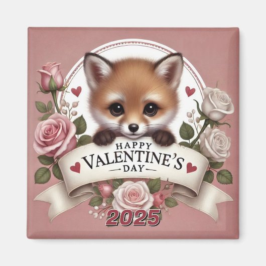 Adorable Fox Illustration mit Rose Magnet (Vorne)