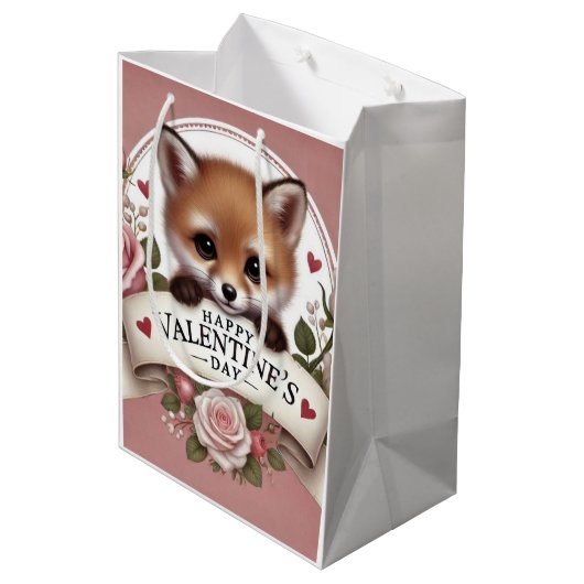 Adorable Fox Illustration mit Rose Mittlere Geschenktüte (Rückseite Schrägansicht)