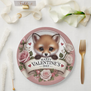 Adorable Fox Illustration mit Rose Pappteller