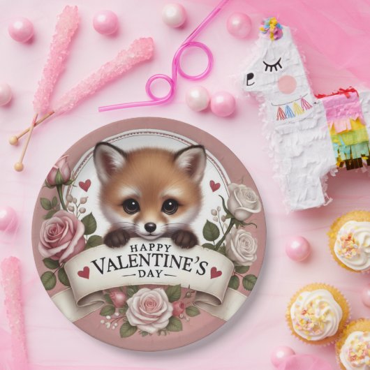 Adorable Fox Illustration mit Rose Pappteller (Party)
