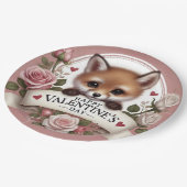 Adorable Fox Illustration mit Rose Pappteller (Schrägansicht)