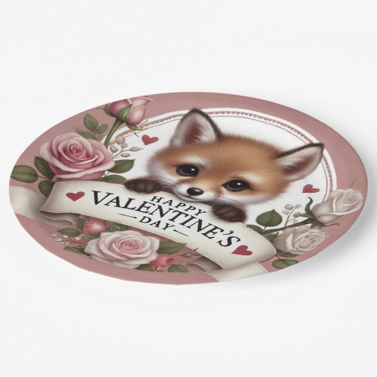 Adorable Fox Illustration mit Rose Pappteller (Schrägansicht)