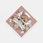 Adorable Fox Illustration mit Rose Serviette (Ecke)