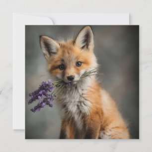 Adorable Fox Kit mit Lavendel-Blume Feiertagskarte