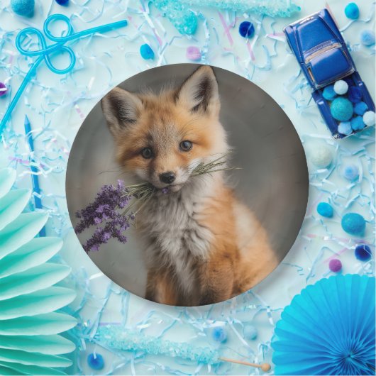 Adorable Fox Kit mit Lavendel-Blume Pappteller (Party)