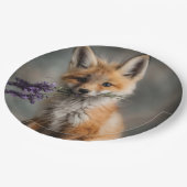 Adorable Fox Kit mit Lavendel-Blume Pappteller (Schrägansicht)