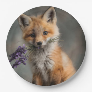 Adorable Fox Kit mit Lavendel-Blume Pappteller