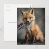 Adorable Fox Kit mit Lavendel-Blume Postkarte (Vorne/Hinten)