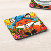 Adorable Fox mit Äpfelkörbe Getränkeuntersetzer (Linke Seite)