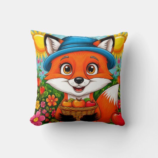 Adorable Fox mit Äpfelkörbe Kissen (Vorderseite)