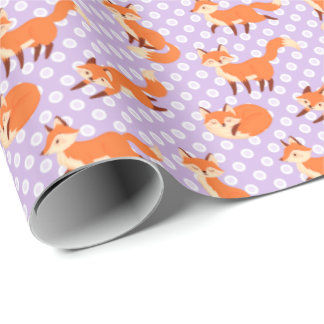 Adorable Fox-Muster mit Lila Polka-Punkten Geschenkpapier