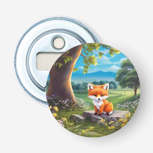Adorable Fox sitzend unter Baum Flaschenöffner (Vorderseite)
