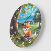 Adorable Fox sitzend unter Baum Große Wanduhr (Winkel)