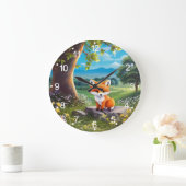 Adorable Fox sitzend unter Baum Große Wanduhr (Zuhause)